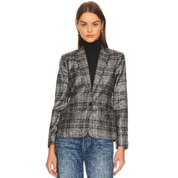 L'Agence Diana Silver Metallic Plaid Skinny Lapel Blazer | Size 0 - Picture 12 of 16